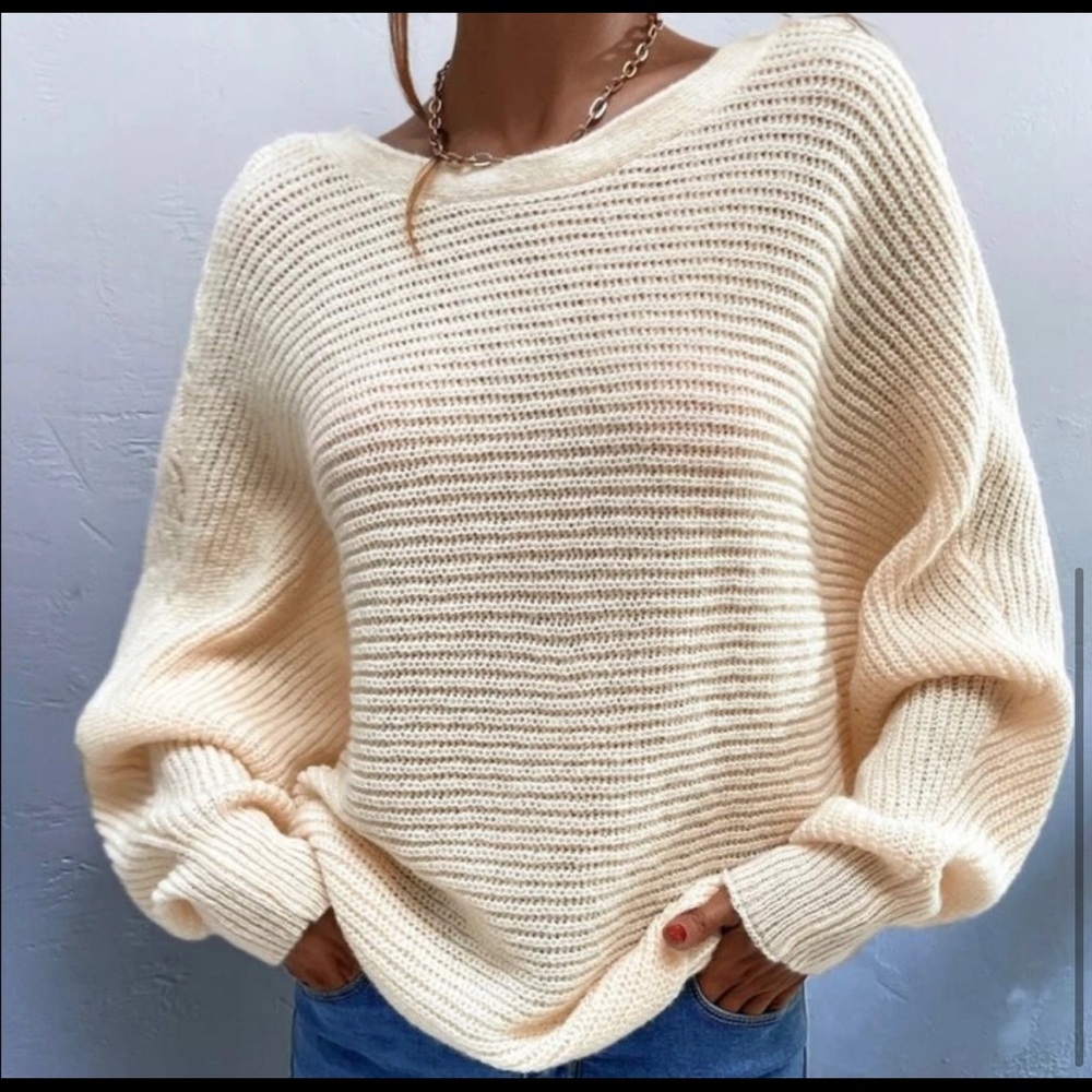 Cozy Cream Open Back Knit Sweater Top - Picture 5 of 5